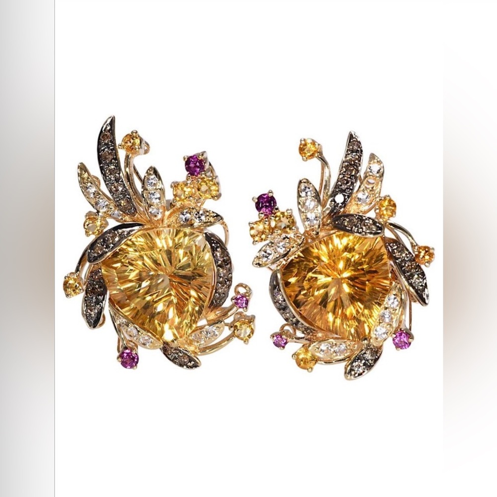 LeVian Multi-Gemstone Citrine 14k Yellow Gold Earrings